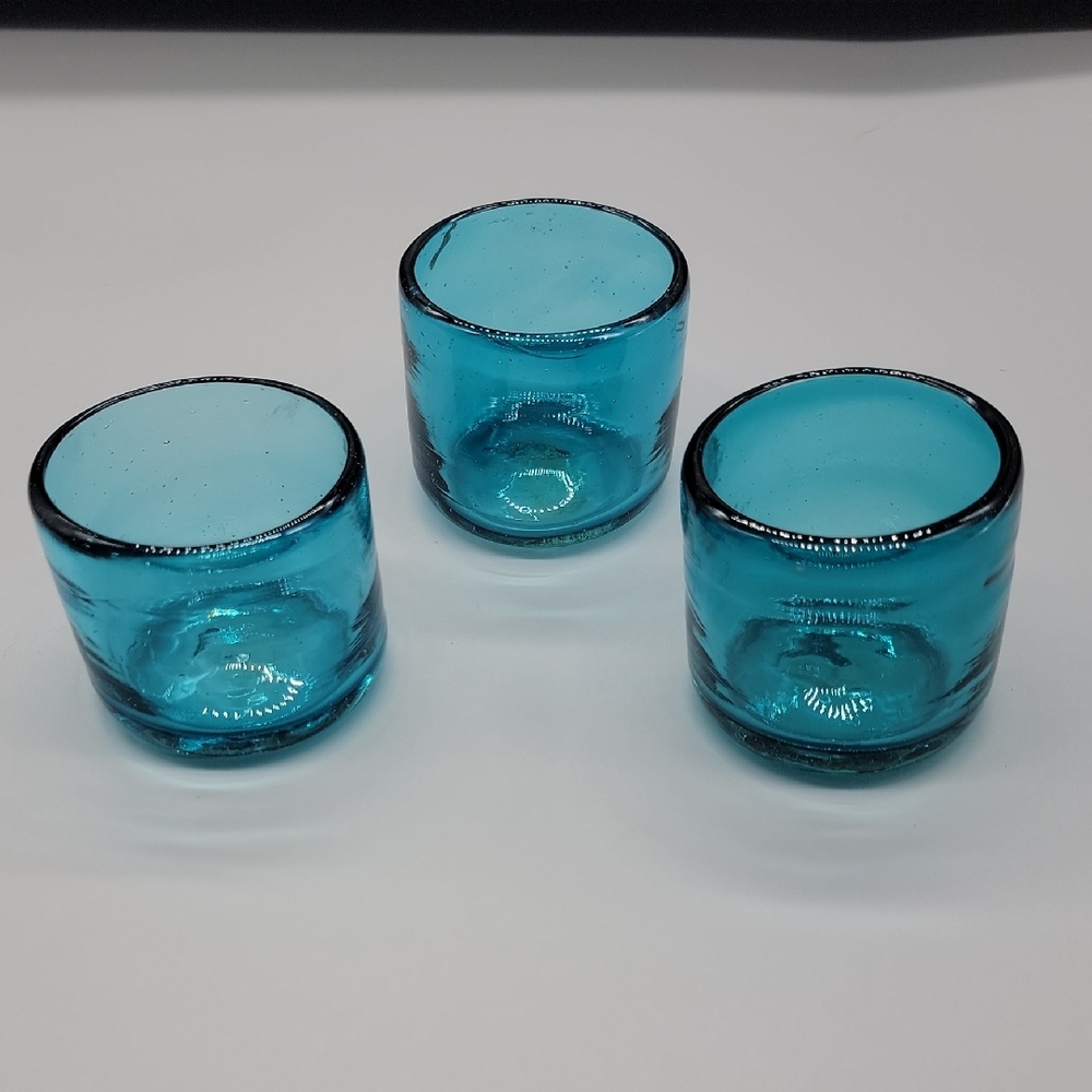 Blue Hand Blown Glass Votive Candle Holders